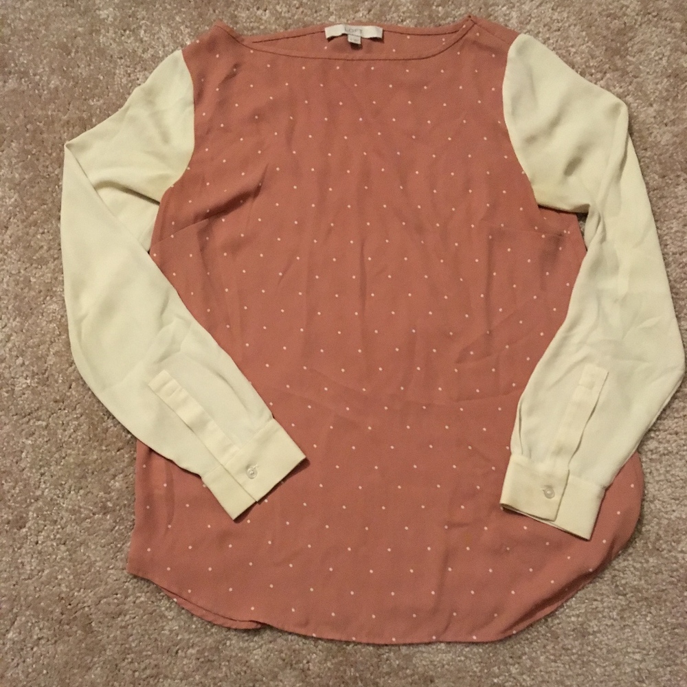 Dusty rose pin dot long sleeve blouse